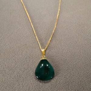 Vintage Art Deco Style Yellow Gold Tone Glass Stone Green Pendant Dangle Jewelry   K#11