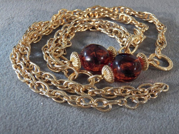 Vintage Goldtone Large Link Necklace with Amber-c… - image 3