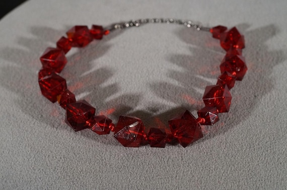 Vintage Unique Fancy Multi Round Ruby Red Lucite … - image 1