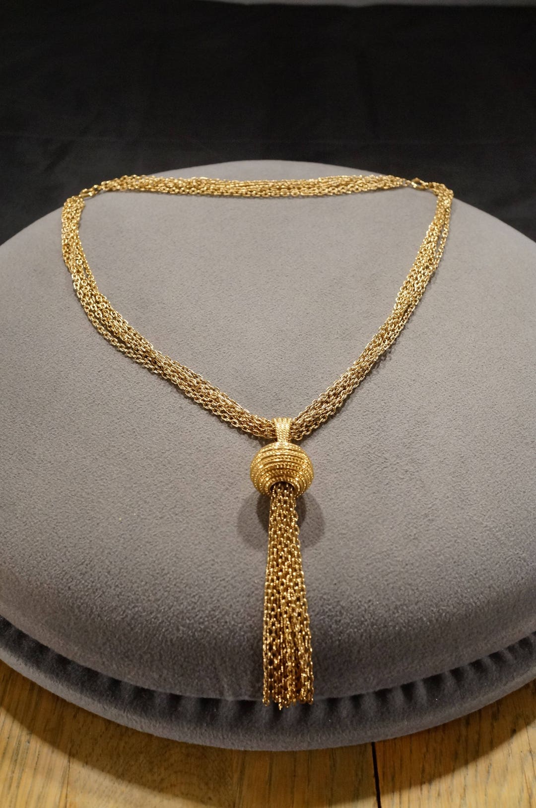 Vintage Retro Style Yellow Gold Tone Multi Strand Pendant