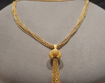 Vintage Retro Style Yellow Gold Tone Multi Strand Pendant