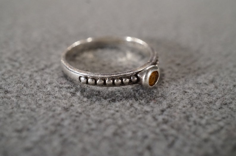 Batch #1 Vintage Art Deco Style Sterling Silver Genuine golden Citrine Round Stackable Ring Size 7 Jewelry K