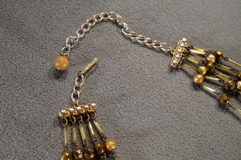 Vintage Art Deco Style Yellow Gold Tone Round Multi Strand Beaded Necklace Jewelry K#88