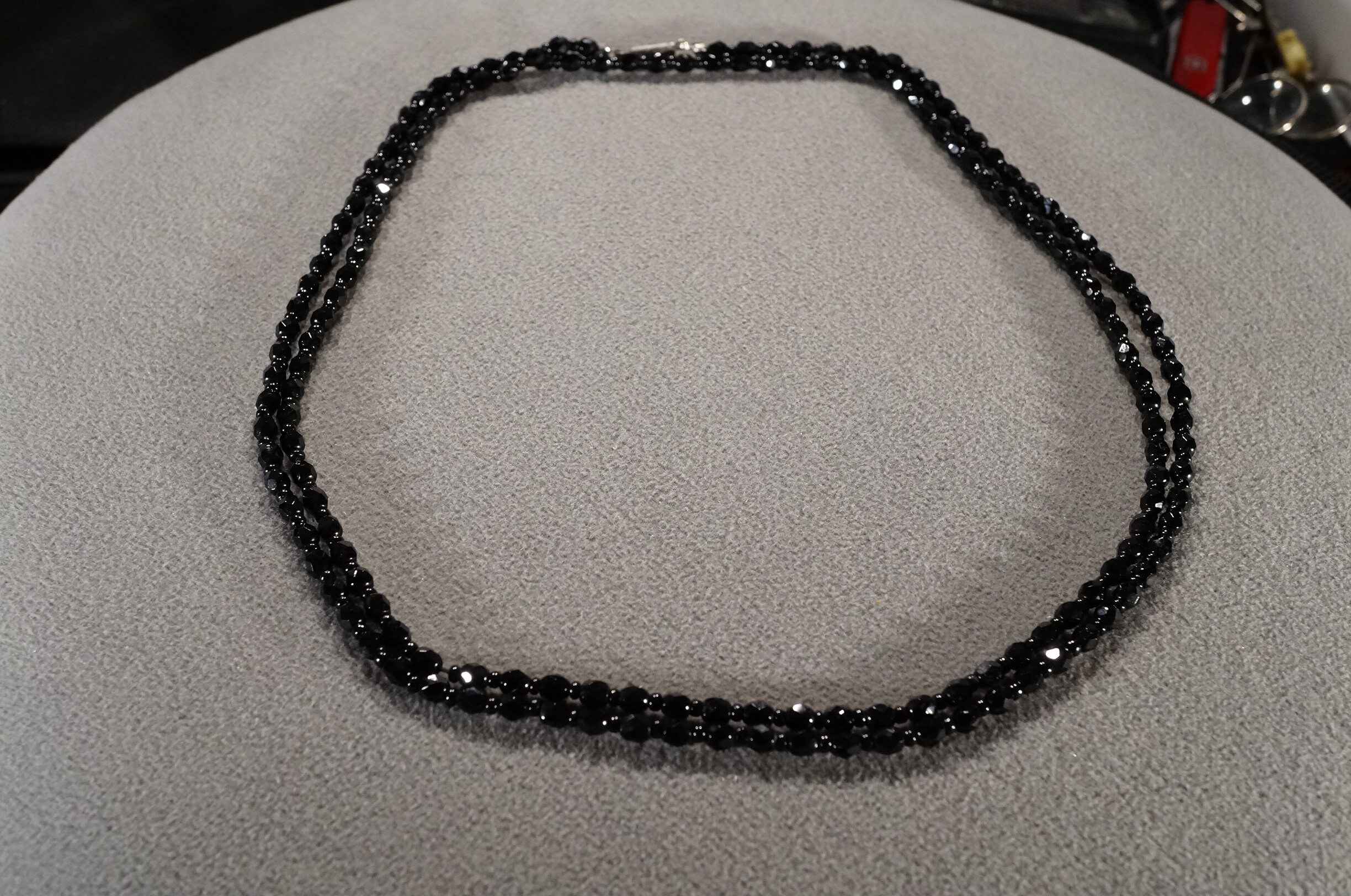 Vintage Necklaces. Black and Clear Glass Necklaces. Art Deco