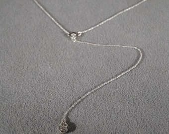 Vintage Art Deco Style Silver Tone Lariat Necklace Dangle Line Link Rhinestone Necklace Jewelry    K#69