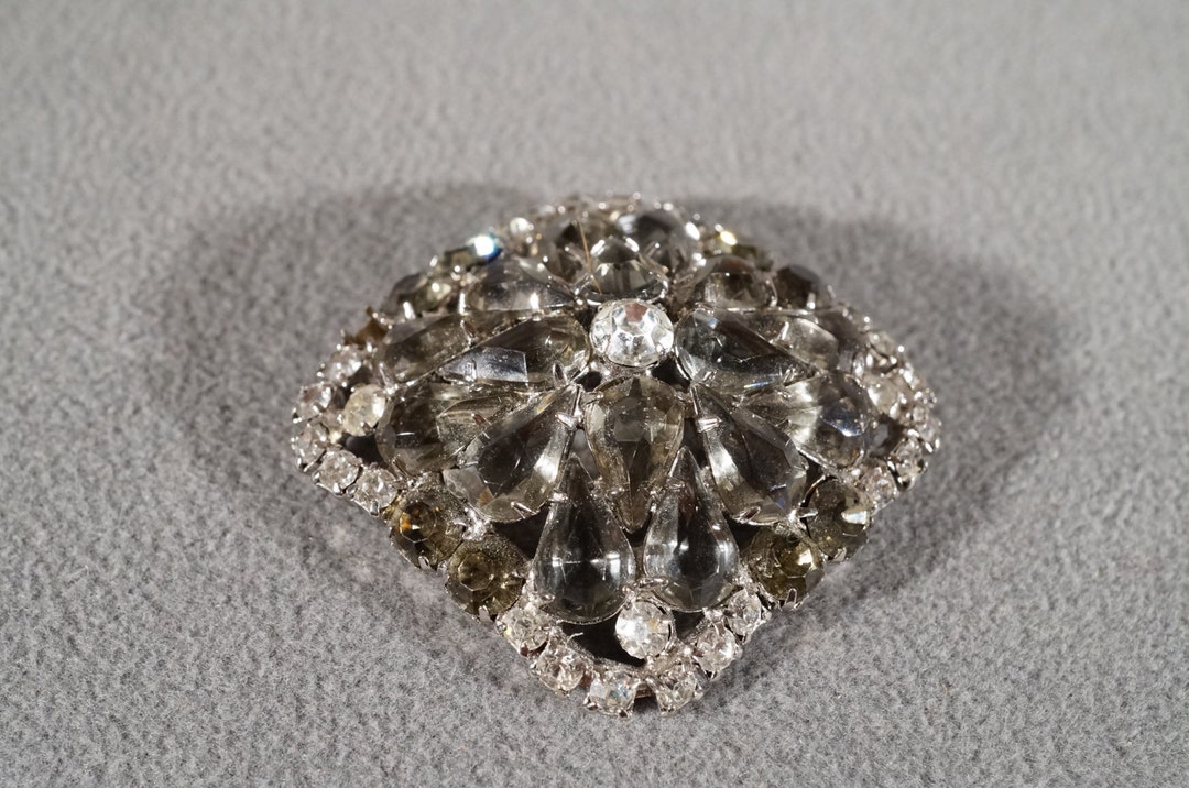 Vintage Art Deco Style Silver Tone Square Rhinestones Pin Brooch ...