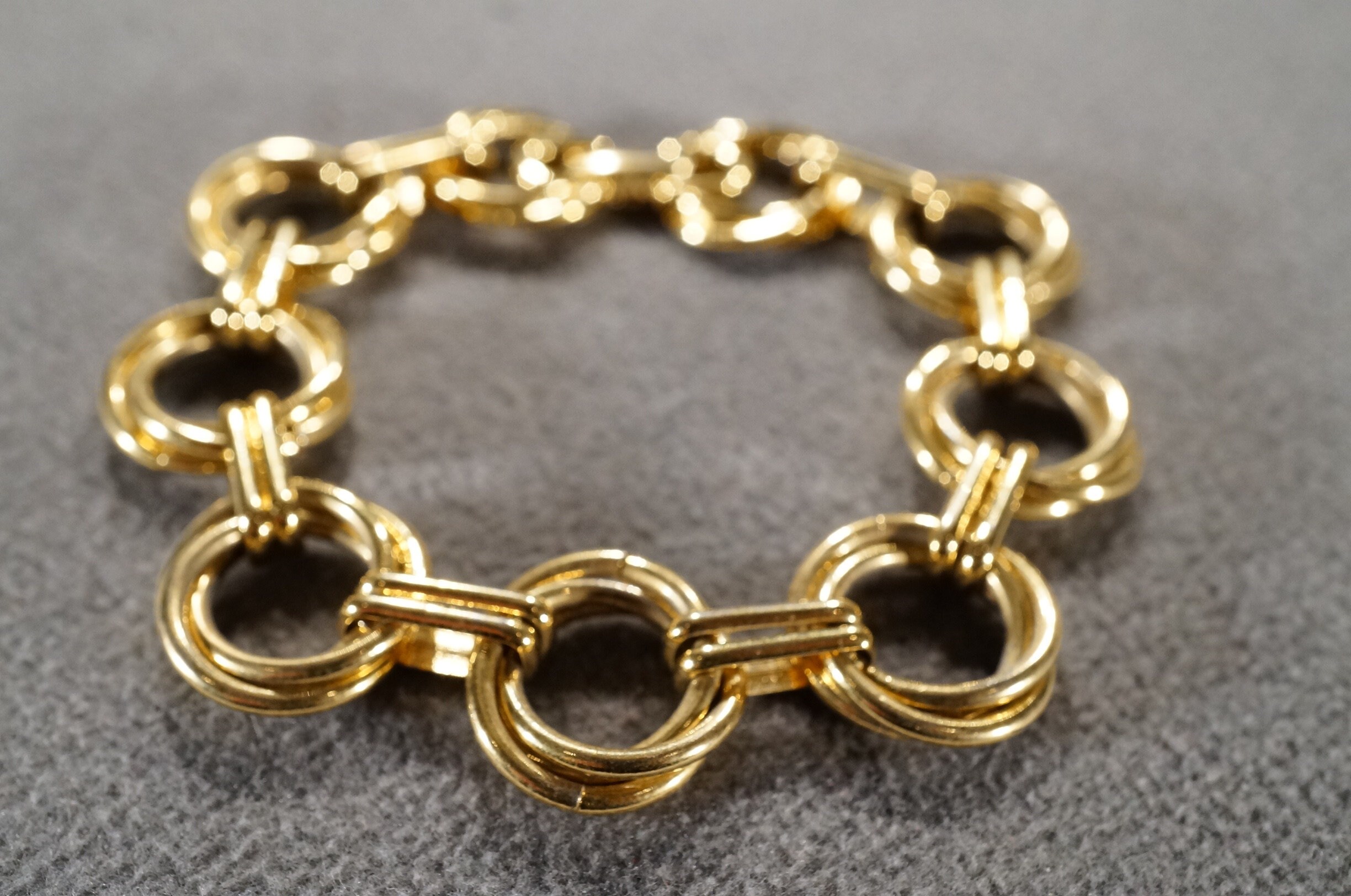 リンク　K18 ヴィンテージ Vintage Art Deco Style Yellow Gold Tone Round Line Link
