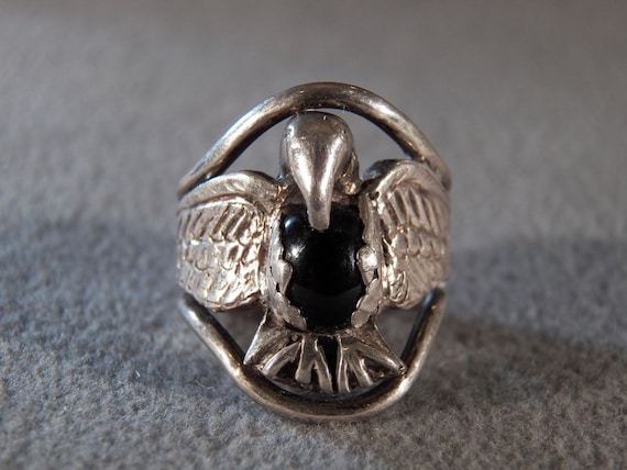 Vintage Sterling Silver and Onyx Ring 1973 - Mid-century