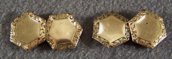 Vintage 12 k yellow filled gold etch cuff links W… - image 1