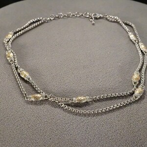 Vintage Art Deco Style Silver Tone Yellow Gold Tone Round Double Stranded Dangle Necklace Jewelry    K#5