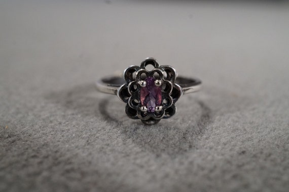 Vintage Sterling Silver Ring with Oval Amethyst S… - image 1