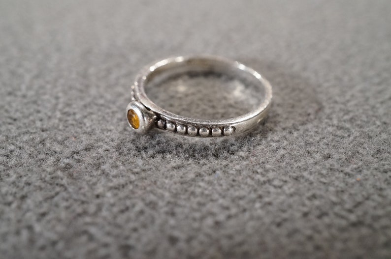 Batch #1 Vintage Art Deco Style Sterling Silver Genuine golden Citrine Round Stackable Ring Size 7 Jewelry K