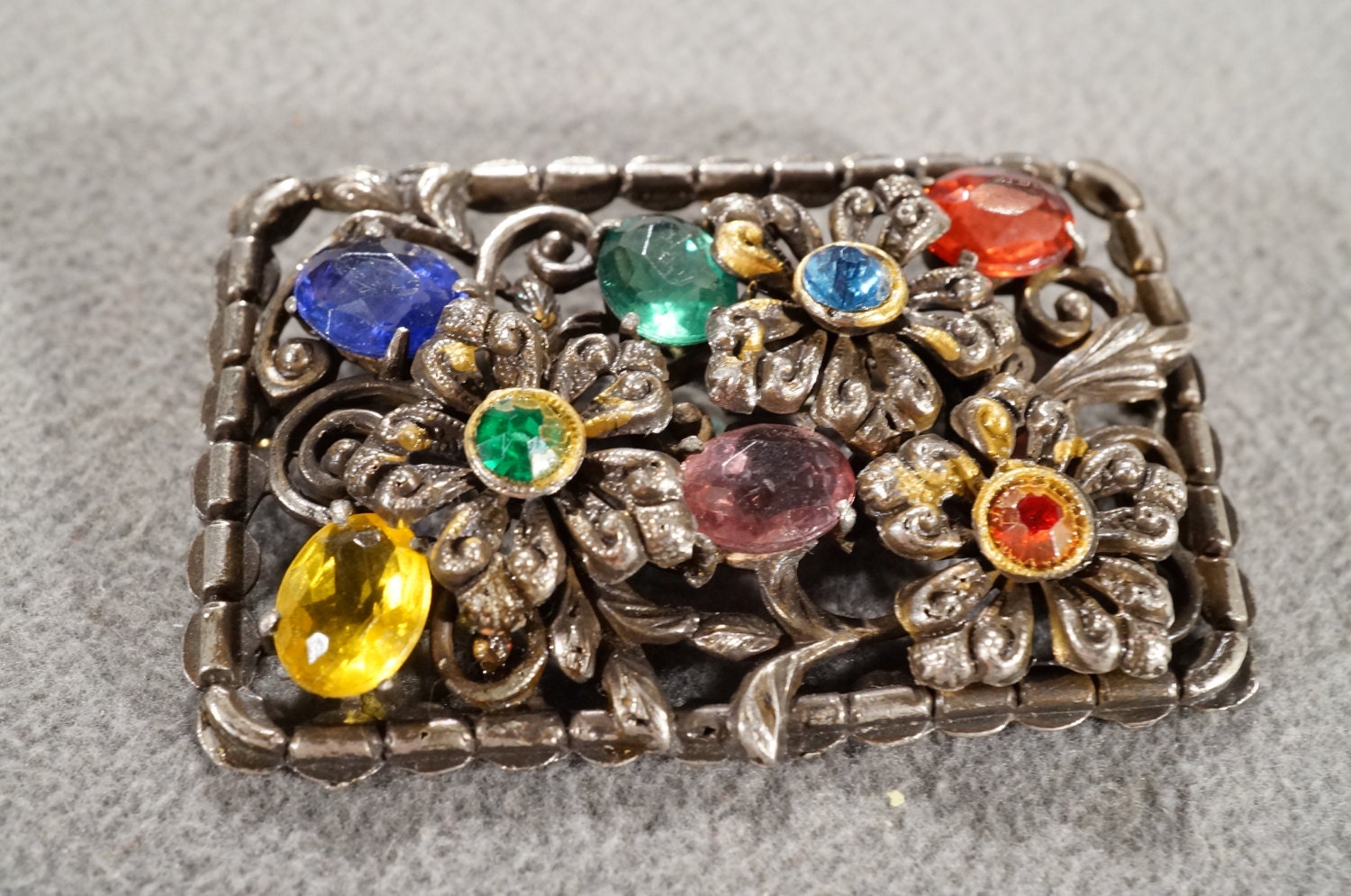 Vintage Art Deco Style Yellow Gold Tone Flower Multi Colored - Etsy