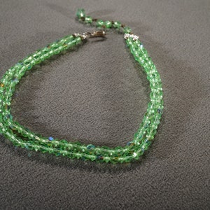 Vintage Art Deco Style Silver Tone Glass Beads Green Double Stranded Adjustable Necklace Jewelry   K#18