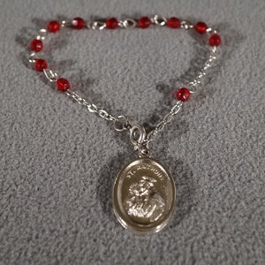 Vintage Traditional Style Silver Tone Ruby Red Glass Beads Line Link St Anthony Pendant Jewelry    K#50