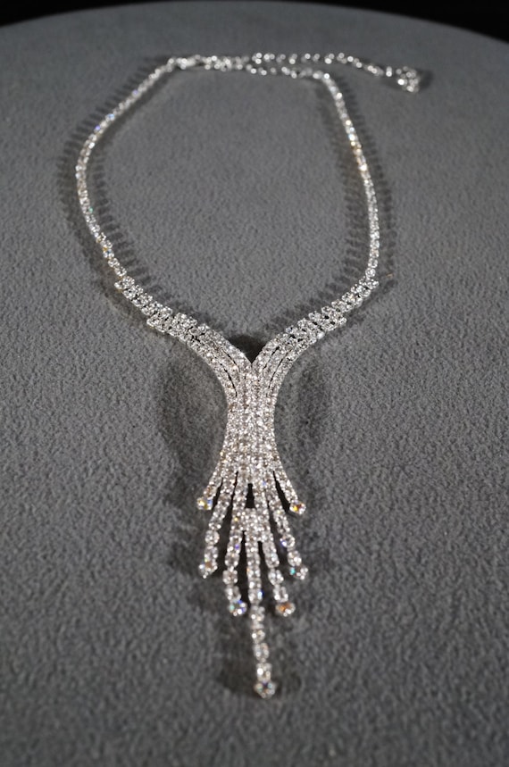 Vintage Art Deco Silver Tone Rhinestone Bib Style Multi Strand Gathered Domed Sparkle  Essential Addition to your Jewelry Collection   KW