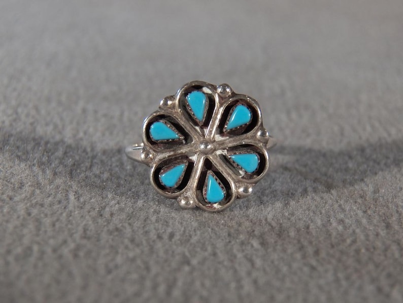 Vintage Sterling Silver 6 Pear Turquoise Fancy Southwestern Style Band Ring Size 7 **RL