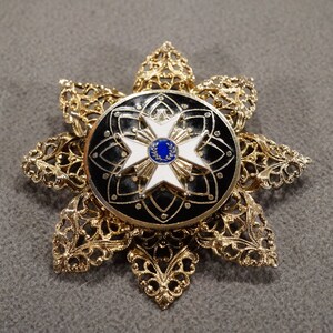 Vintage Art Deco Style Yellow Gold tone Enameled Pendant Charm Glass Pin Brooch Jewelry -K#69