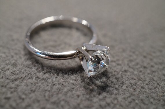vintage silver tone statement solitaire ring with… - image 2