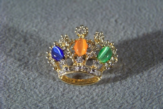 Vintage Yellow Gold Tone Multi Colored Faux Agate and Clear 