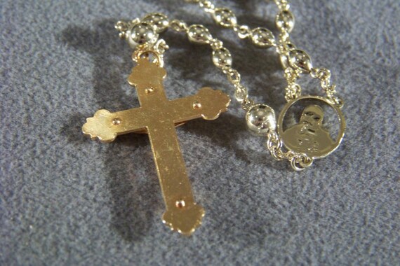 Vintage yellow gold tone bead bold rosary cross J… - image 3