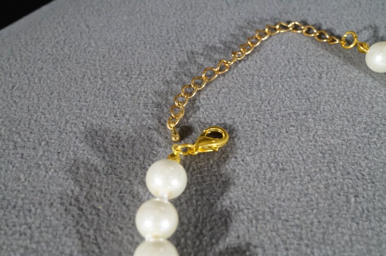 Vintage Art Deco Style Yellow Gold Tone Flower Design Faux Pearl Round Adjustable Set Pierced Earrings Necklace Jewelry K