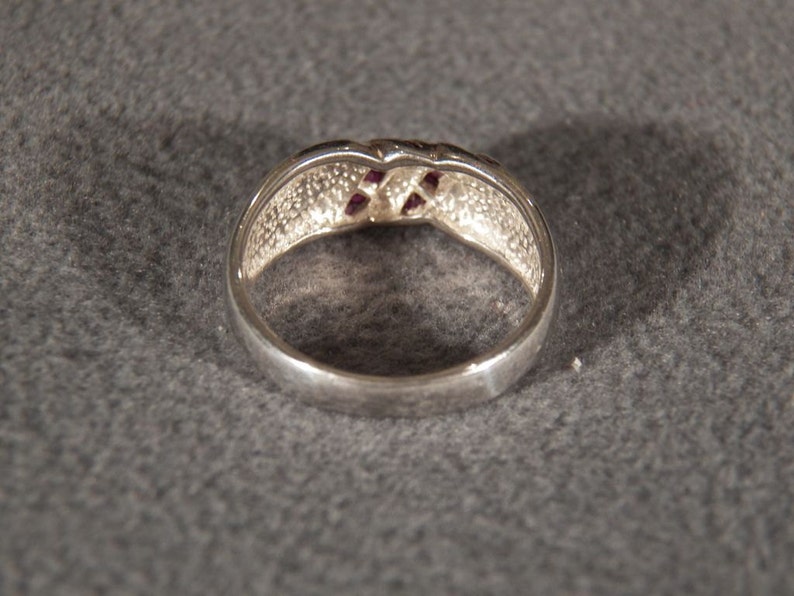 Size 9 **RL Vintage Sterling Silver 10 Round Cut Ruby Fancy Bold Wedding Band Ring