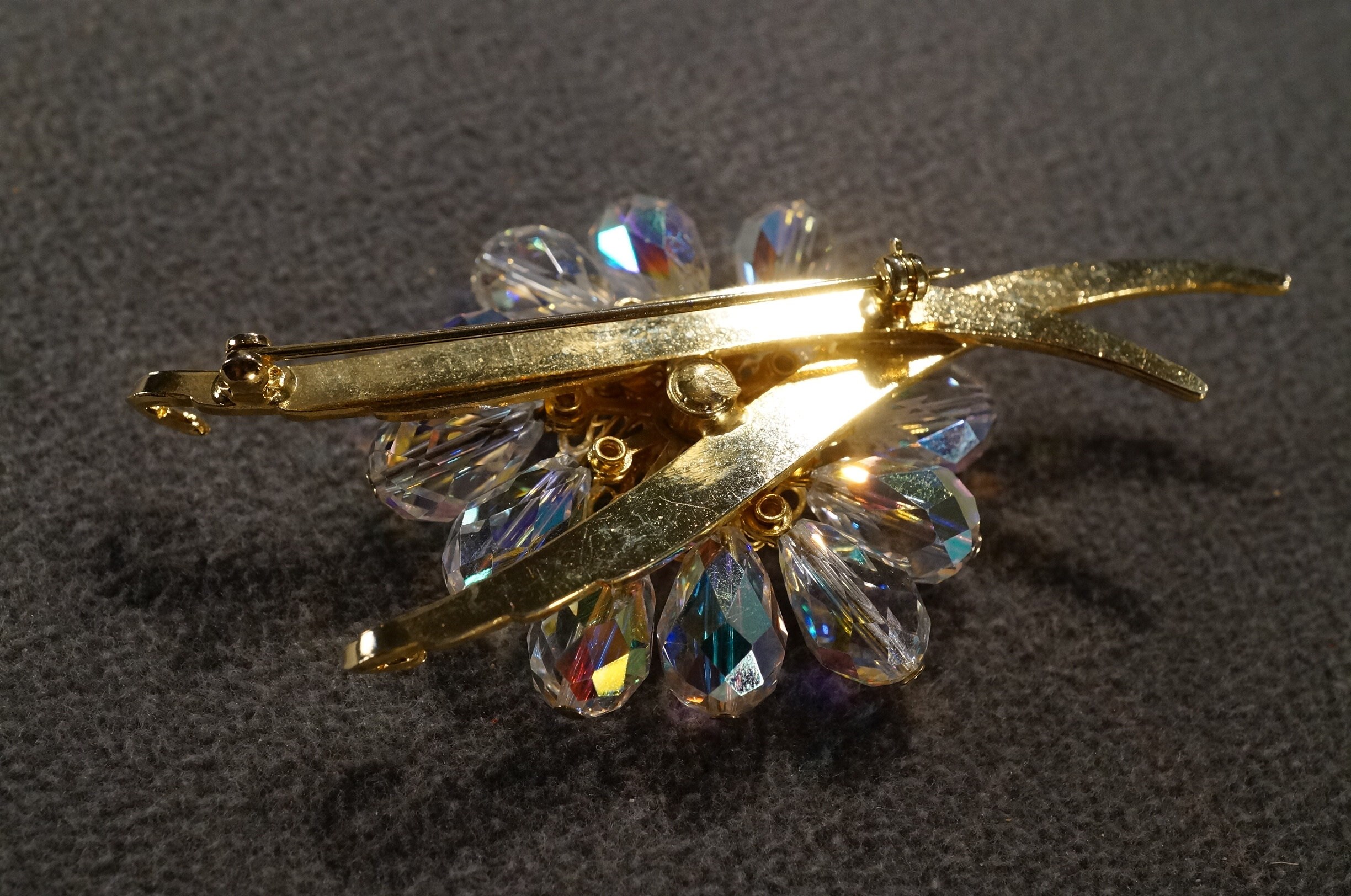 ヴィンテージ Germany ブローチ Vintage Art Deco Style Yellow Gold Tone Rhinestone Glass