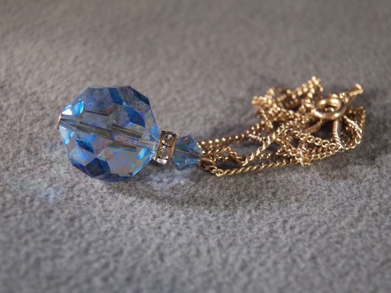 Vintage Yellow Gold Tone Multi Round Faceted Blue… - image 2