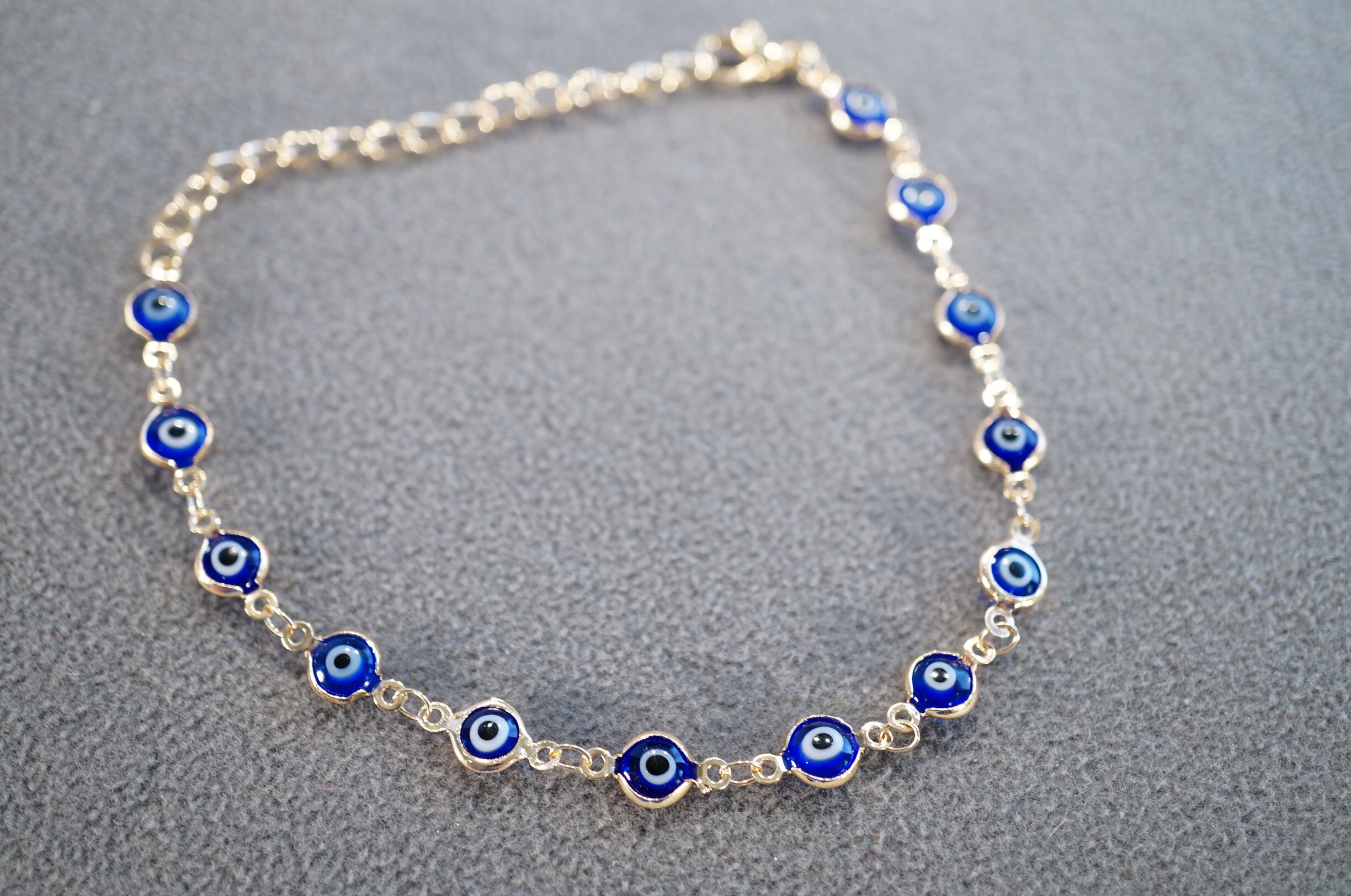 Antique Vintage Yellow Gold Tone Round Blue White Glass Stones