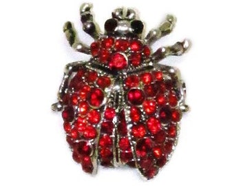 Vintage Silver Tone Lady Bug Pin Brooch  Multi Round Ruby Red Jet Black Rhinestone Pin Brooch