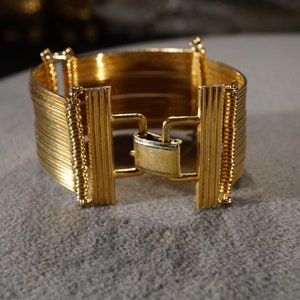 Vintage Art Deco Style Yellow Gold Tone Wide Width Bracelet Jewelry K63 image 4
