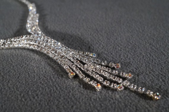 Vintage Art Deco Silver Tone Rhinestone Bib Style Multi Strand Gathered Domed Sparkle  Essential Addition to your Jewelry Collection   KW View 3
