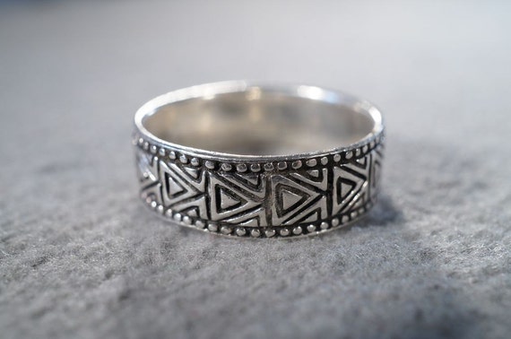 Vintage Sterling Silver Fancy Etched Fancy Eternity Design Wedding Band Ring, Size 10 **RL