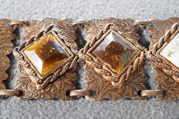 Vintage Copper 5 Square Copper Flecked Glass Ston… - image 2