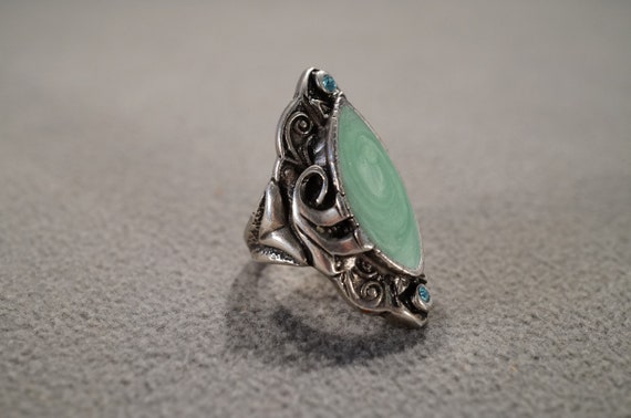 vintage pewter and enamel bold ring in huge marqu… - image 2