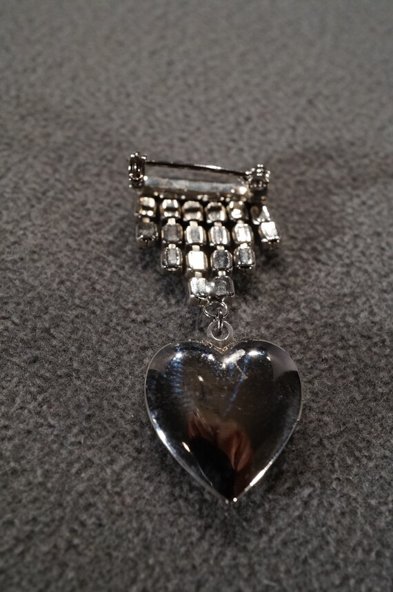 Vintage Art Deco Style Silver Tone Locket Heart Shaped Rhinestone