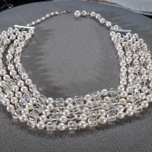 Vintage Art Deco Style Silver Tone Faux Pearl Multi Strand Adjustable Necklace Jewelry   K#1