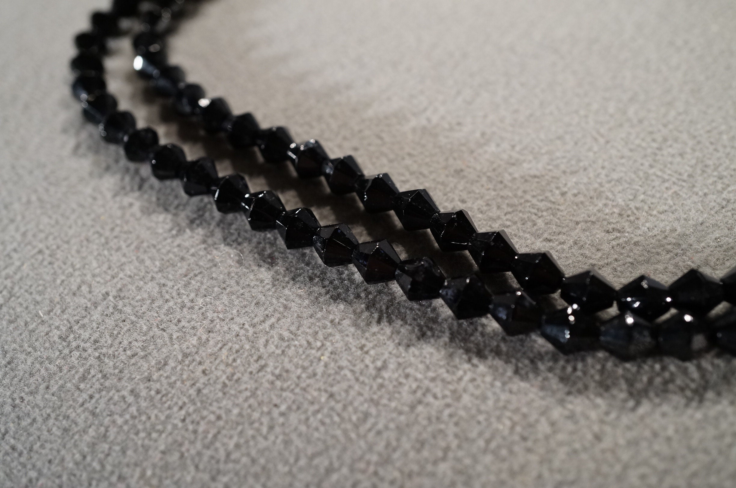 Vintage Art Deco Style Glass Beads Jet Black Yellow Gold