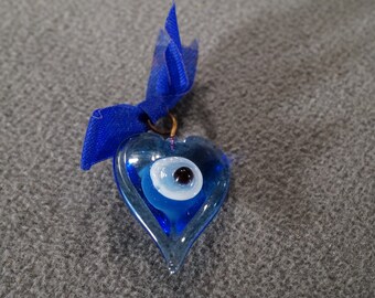 Vintage Art Deco Style Blue Glass Greek Eye of God Design Bow Pin Brooch Jewelry  K#56