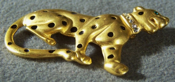 Vintage Yellow Gold Tone  Large Leopard Rhineston… - image 2