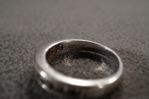 Vintage Sterling Silver Statement Band Ring With 11 Square White