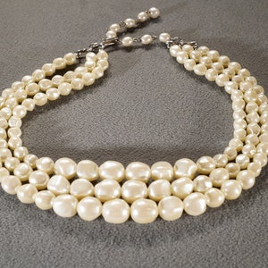 Vintage Art Deco Style Yellow Gold Tone Faux Pearl Multi Strand Glass Beads Adjustable Necklace Jewelry   K#54