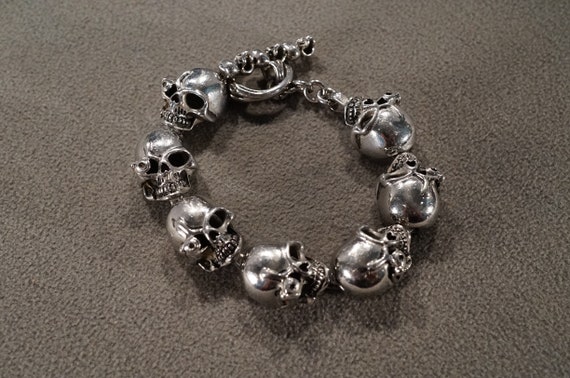Vintage Art Deco Style Silver Tone skull Bones De… - image 1