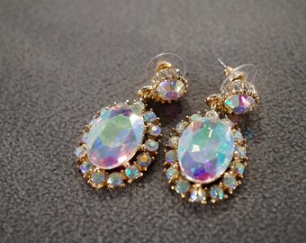Vintage 1950s AB Faceted Glass & Crystal Rondelle Earrings – 925 Sterling Silver Hook – Annie's Visually Vintage