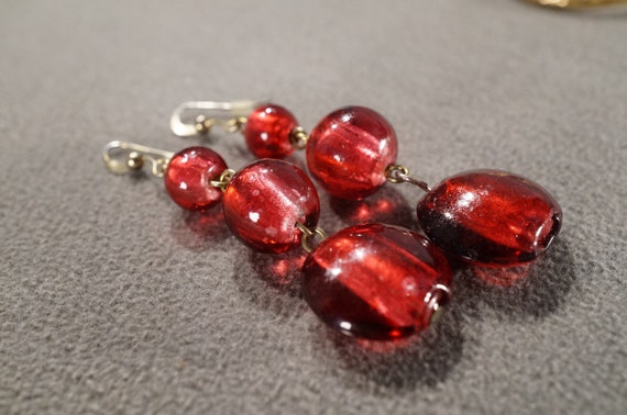 Vintage Art Deco Style Silver Tone Red Glass Ston… - image 2