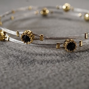 Vintage Art Deco Style Silver Tone Yellow Gold Tone Round Beaded Wire Bangle Bracelet Jewelry   K#4