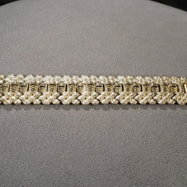 Vintage Art Deco Style Yellow Gold Tone Designer  Signed Coro Line Link Wide Bracelet Jewelry     K