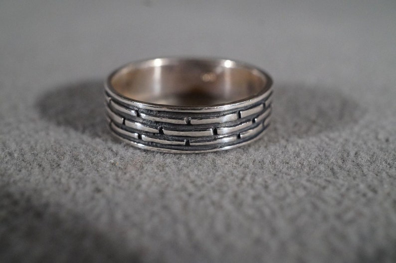 Size 10 **RL Vintage Sterling silver Fancy Detailed Ribbed Etched Design Eternity Style Wedding Band Stacker Design Band Ring
