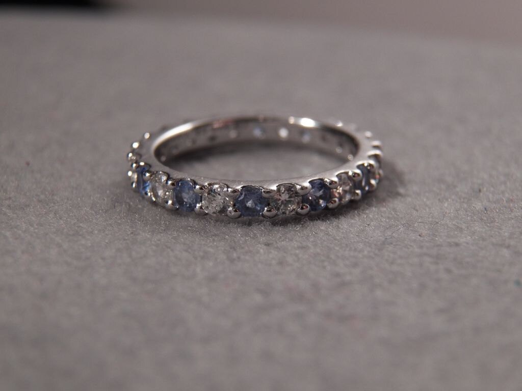 Vintage Sterling Silver White Blue Round Cubic Zirconia
